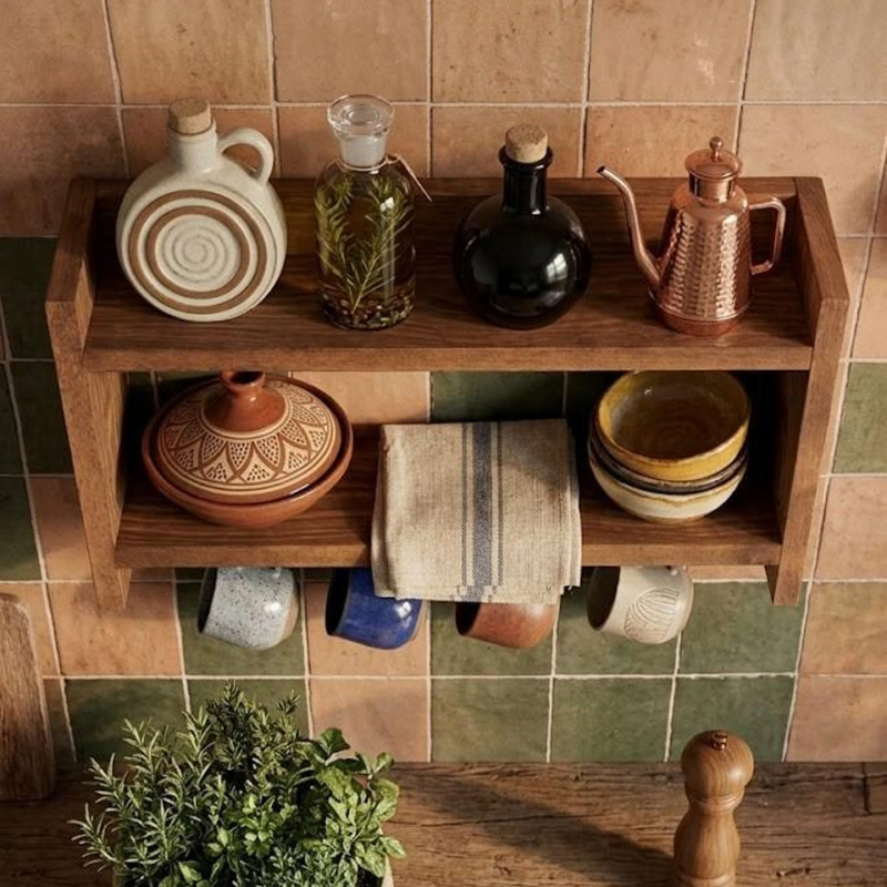 Handmade Wooden Spice Rack with Mug Hooks